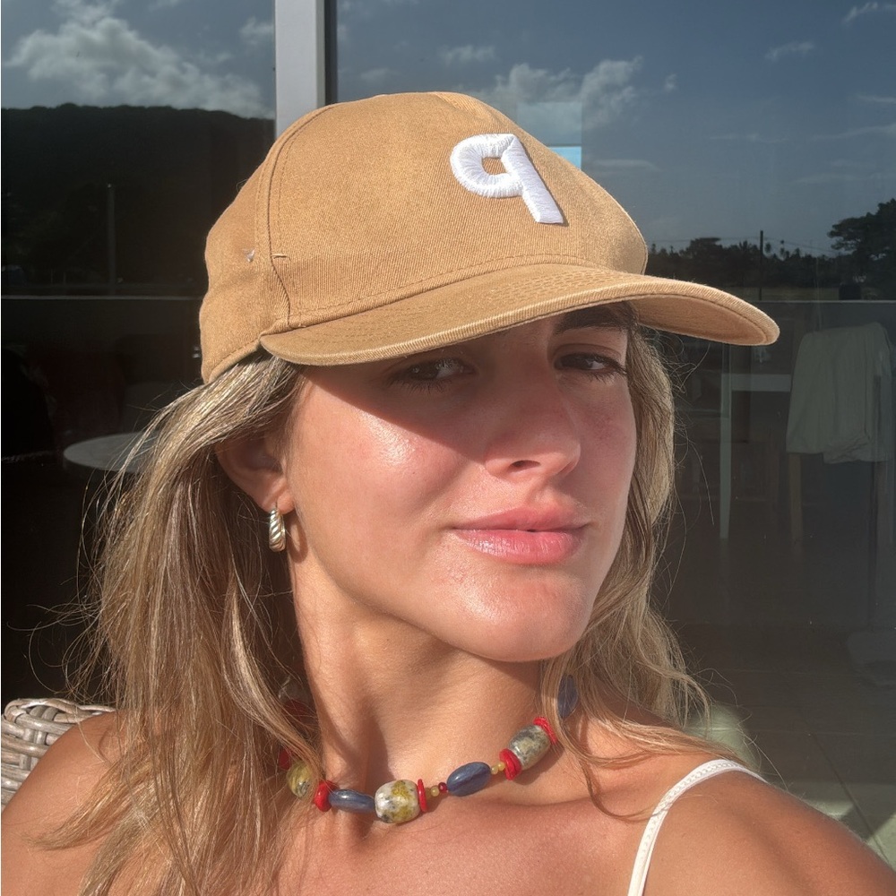 Tan Baseball Cap with White Lettering